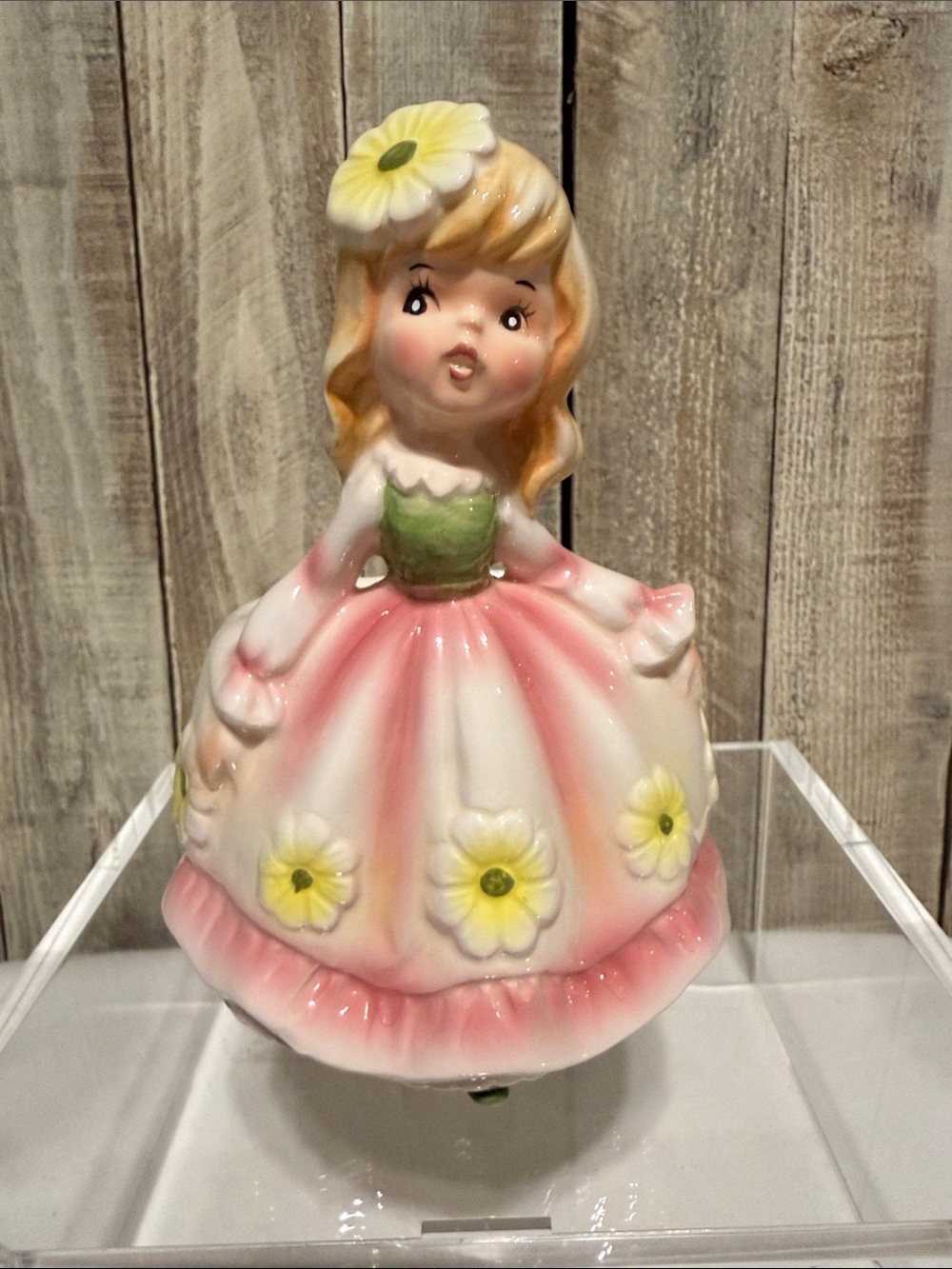 Vintage Relpo 6557 Ceramic Daisy Girl Planter Figurine MCM Japan Foil Label
